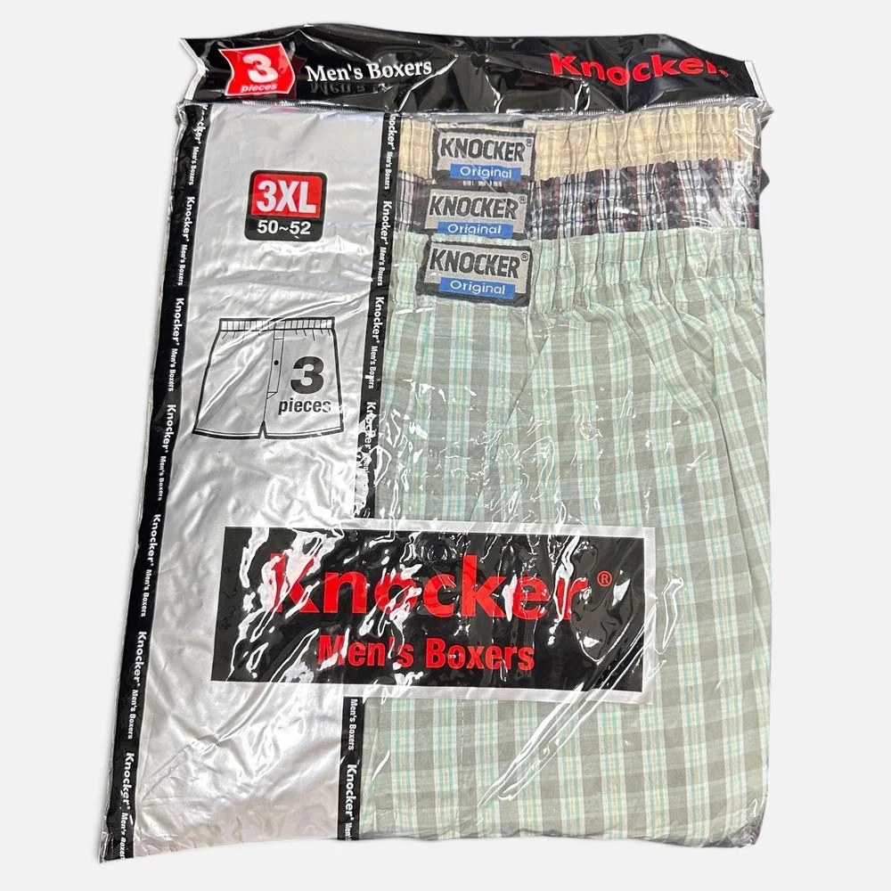 Knocker Boxers Men Multi Plaid Cotton Blend Comfort Underwear 3 Pack 3XL 50-52